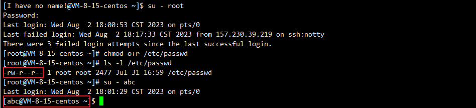 Linux系统切换到普通用户后，登录名显示为“I have no name!@VM-8-15-centos~”的问题处理